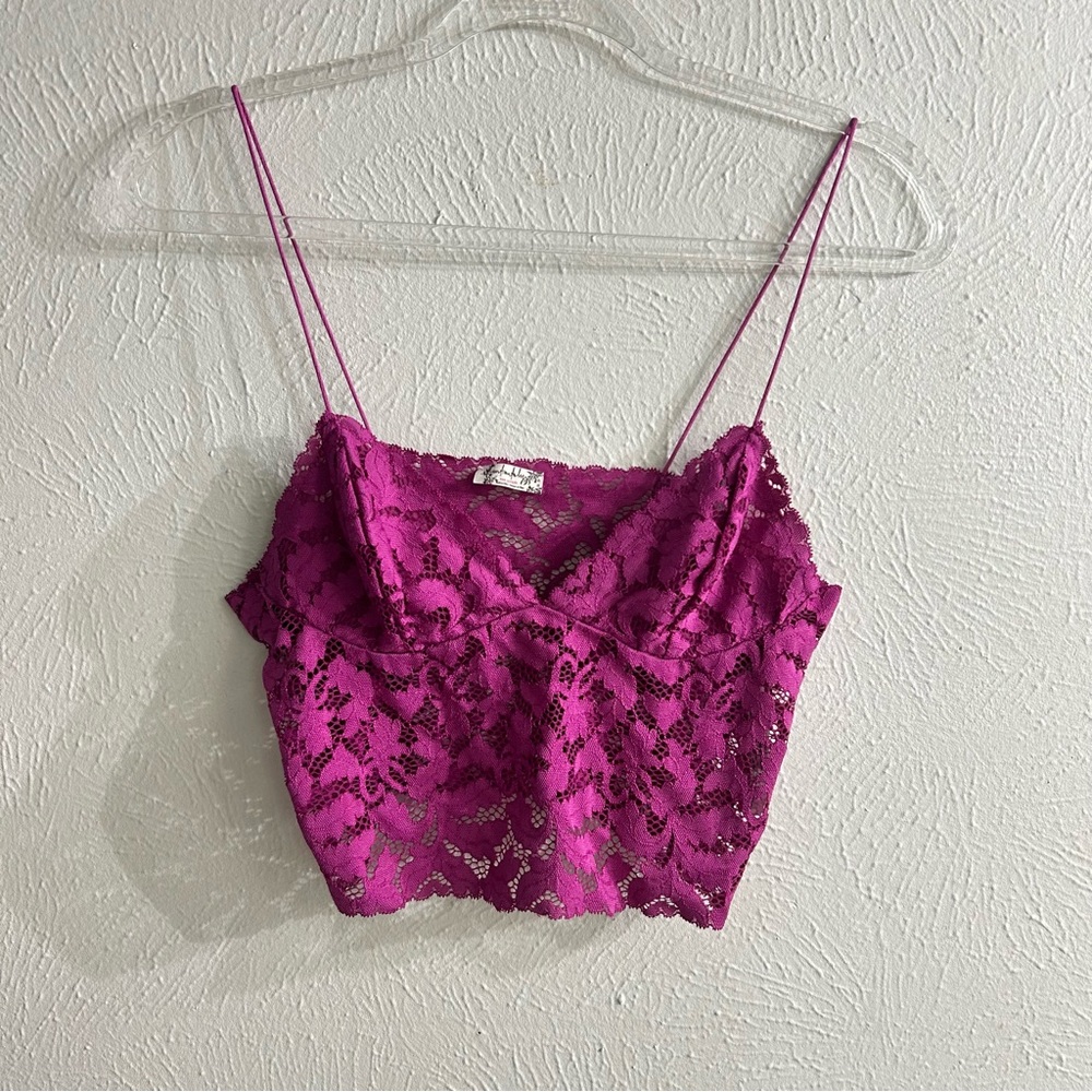 NWOT Intimately Free Magenta Pink Purple Lace Crop Top Spaghetti Strap XS